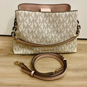 Michael Kors Monogram MK Shoulder Crossbody Bag White/Cream Color